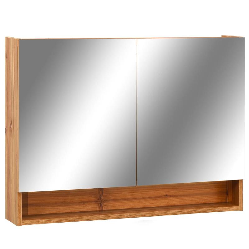 ARMOIRE À MIROIR DE SALLE DE BAIN LED 80 X 15 X 60 CM MDF CHÊNE 02_0006729_0