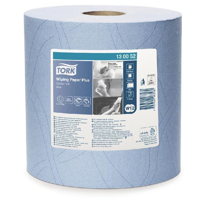 BOBINE D'ESSUYAGE TORK PLUS - 130052 - BLEU - 750 FEUILLES - POUR TORK W1 & W2 - LOT DE 2