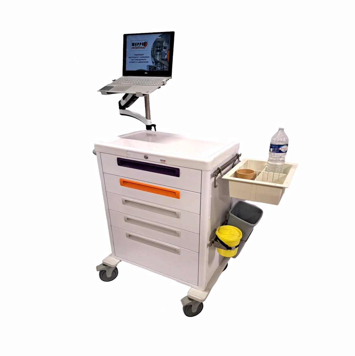 Chariot de soins à tiroirs télescopiques avec support informatique JETCART : La solution idéale pour la distribution de médicaments et les procédures de soins_0
