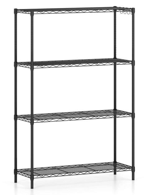 COSTWAY étagère multi-niveaux, lourde avec grilles en V, 4 crochets et tablettes réglables, métal - noir métal VH34198PW_0