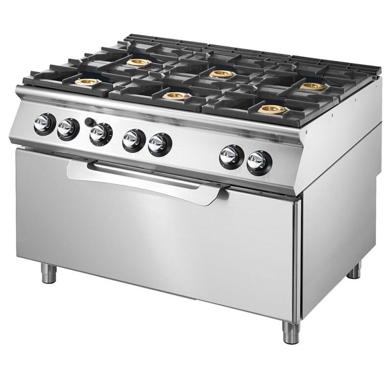 Cuisinière gaz sur four gaz statique maxi, 6 brûleurs 1200x730x870 mm - VIRTUS - 4068875004703_0
