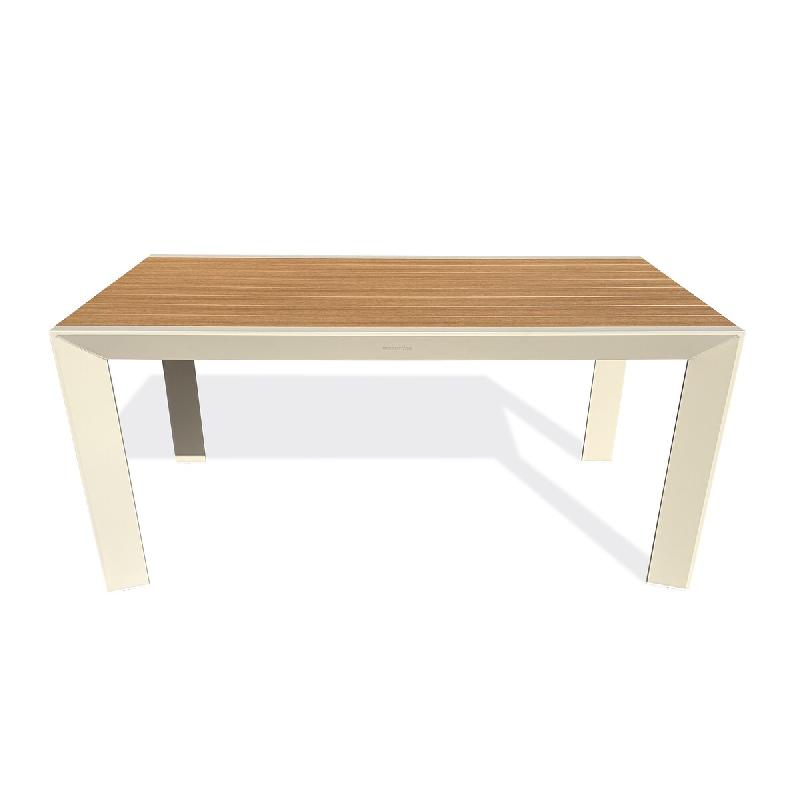 DCB GARDEN Table de jardin fixe en aluminium coloris grège et plateau polywood aspect bois (120x80 cm) - TONGA - 3700286491307_0