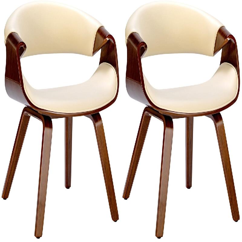 Décoshop26 - Lot de 2 chaises de salle à manger avec accoudoirs design rétro en PVC crème et bois marron 10_0007343 - beige Bois massif 3000266062108_0