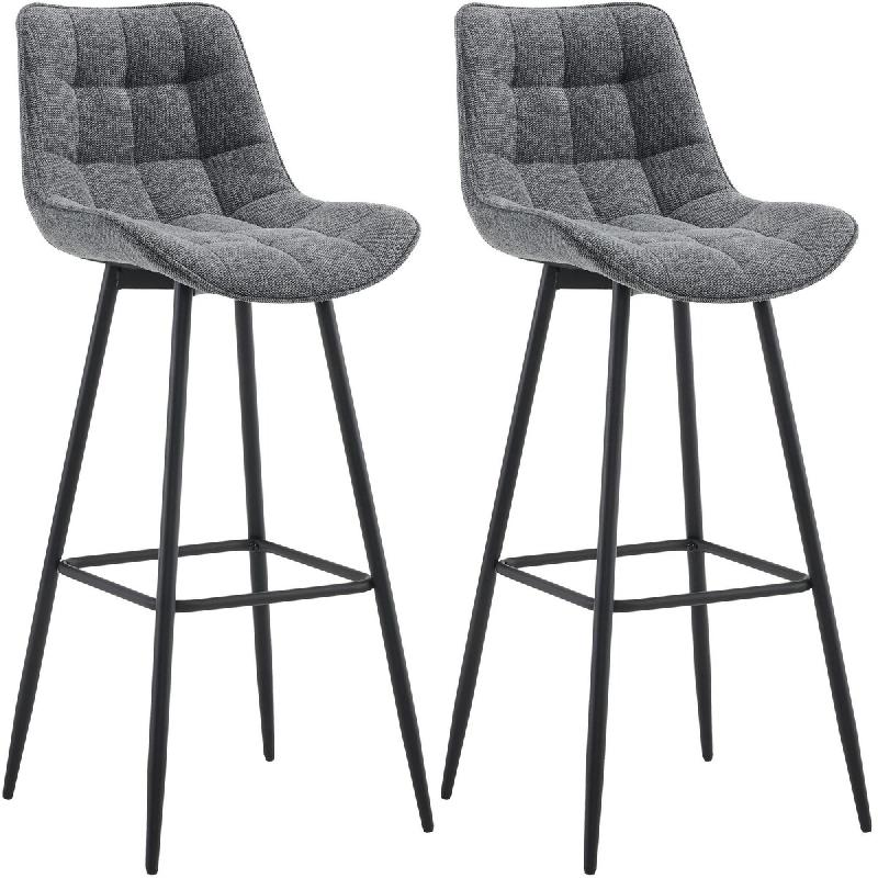 Décoshop26 - Lot de 2 tabourets de bar coutures décoratives carrées avec repose-pieds en tissu gris foncé quatre pieds en métal 10_0006536 - gris_0