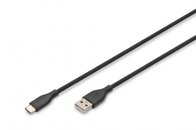 DIGITUS Câble de connexion USB-C en silicone, 0,5m, noir, USB-A - USB-C, 0,5 m, noir - noir 4016032495413_0