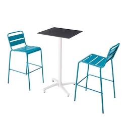 Oviala Business Ensemble table haute stratifié noir et 2 chaises hautes bleu pacific - Oviala - bleu métal 110618_0