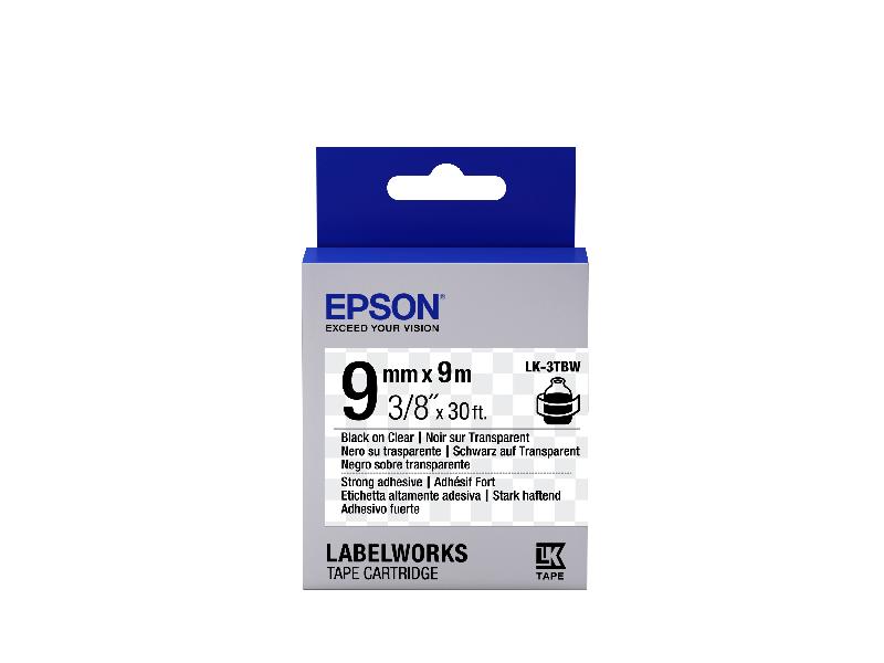 Epson LK-3TBW - Adhésif Fort - Noir sur Transparent - 9mmx9m_0