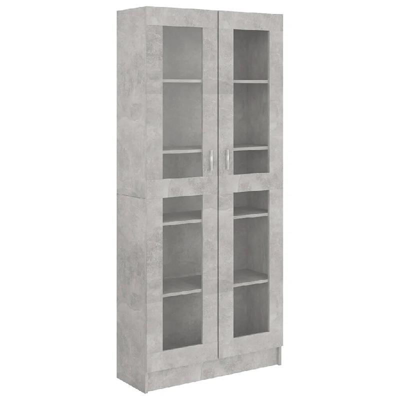 Helloshop26 - Armoire à vitrine contemporaine range-livres 82,5 x 30,5 x 185,5 cm en bois d'ingénierie gris béton 02_0047763 - gris verre 300023494_0