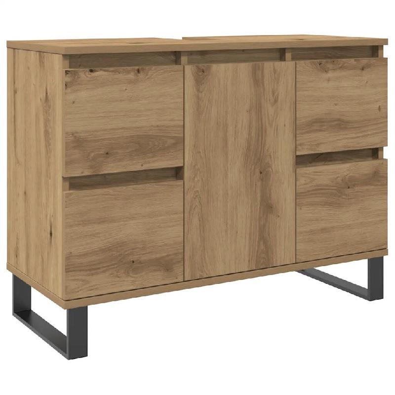 Helloshop26 - Armoire de lavabo de salle de bain chêne artisanal 80 x 33 x 60 cm design industriel avec rangement pratique en bois 02_0051119 - Bois_0