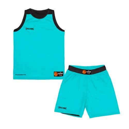 KIT MAILLOT SHORT BASKET RÉVERSIBLE ENFANT - SPALDING - BLEU ATOLL NOIR