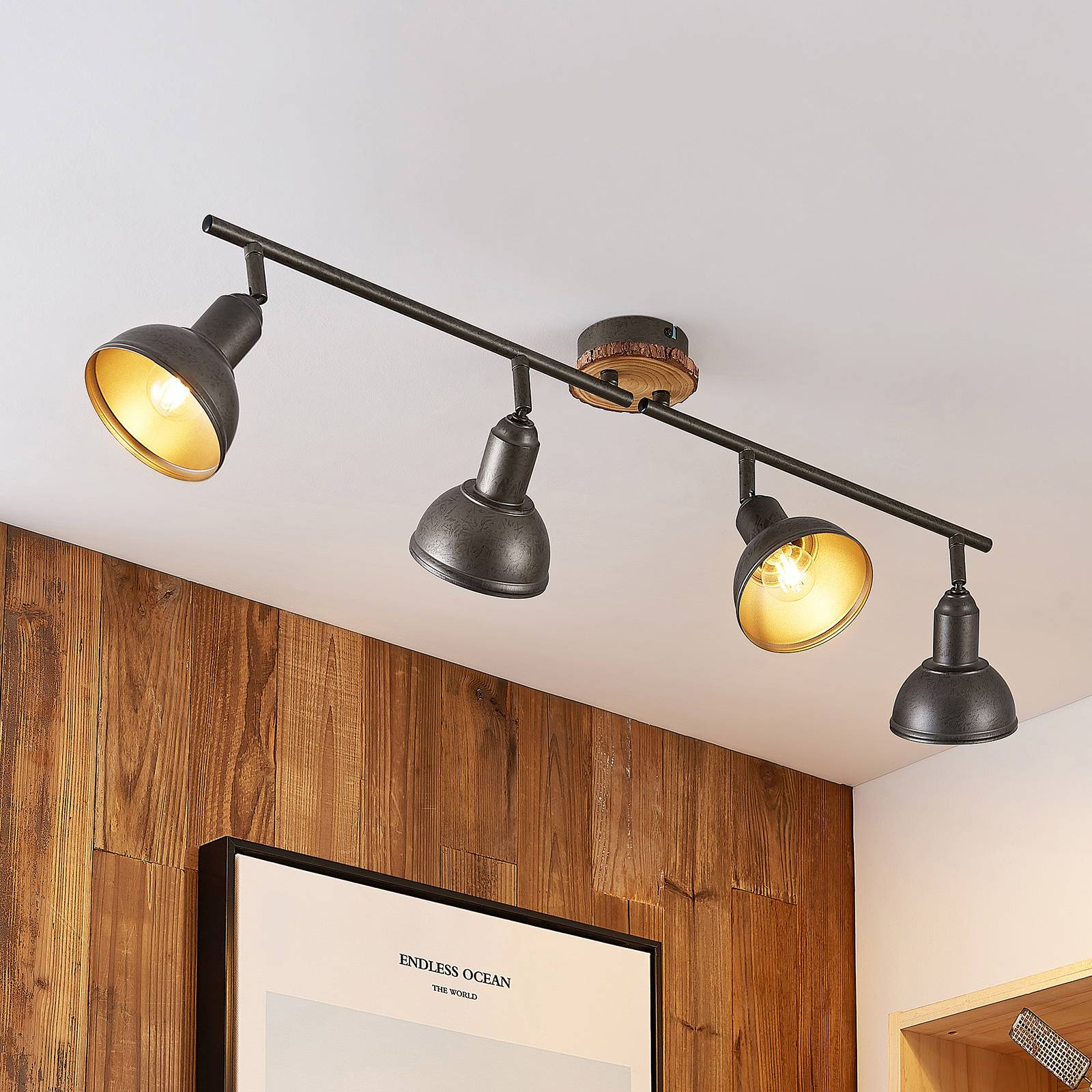 LINDBY NESRIN PLAFONNIER DISQUE BOIS, 4 LAMPES