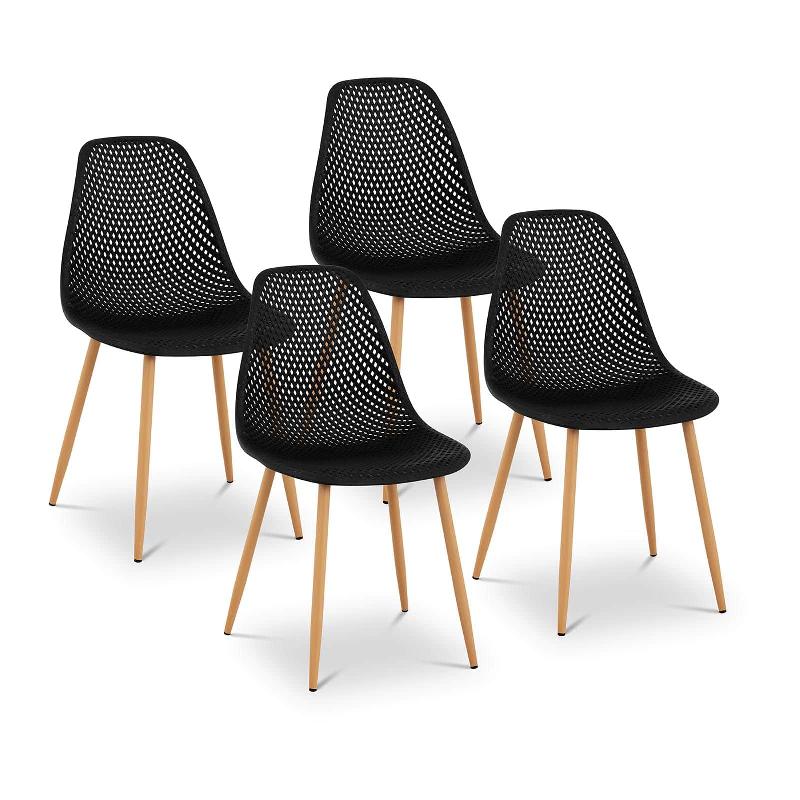 Lot de 4 chaises noires en plastique et acier - Salon, salle à manger, restaurants, cafés, bureaux et salles d'attente - 150 kg max - Hauteur d'assise 46 cm - Réf. 4_0006002_0