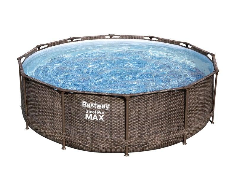 Piscine hors-sol tubulaire Steel Pro Max BESTWAY - Diamètre 3.66m x Hauteur 1m - Structure acier aspect bois - Filtration à cartouche_0
