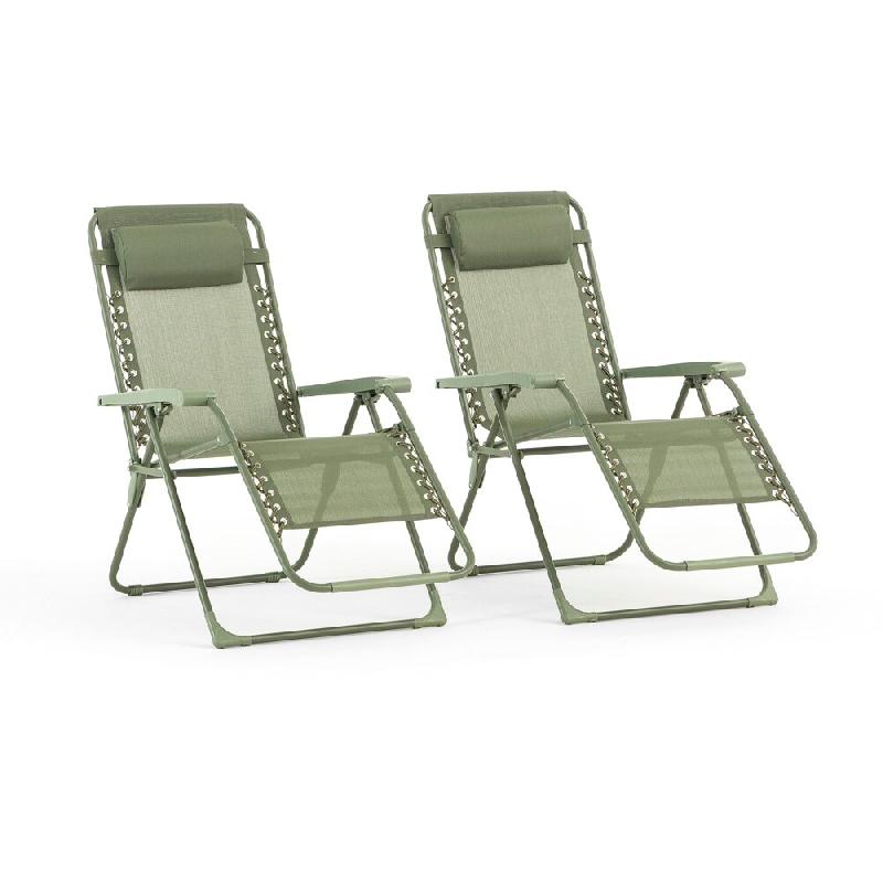 RATTATAN Lot de 2 chaises longues inclinables en textilène avec coussin repose-tête, pliables, légères pour jardin, terrasse, piscine Vela/Vert sa_0