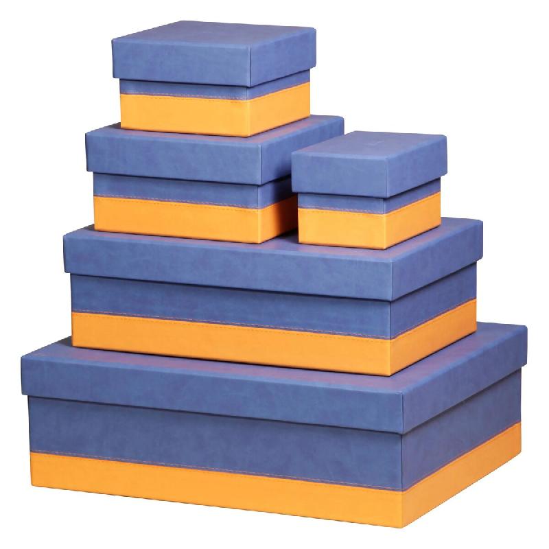 Set de 5 boîtes gigognes Rhodiarama, finition simili cuir italien, coloris saphir - bleu 318888C_0