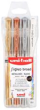 POCHETTE UNIBALL SIGNO ROLLER ENCRE GEL ECRITURE LARGE      BROAD CREATIF OR / ARGENT /   BLANC / BRONZE 4 UNITES - LOT DE 2