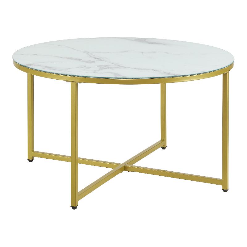 TABLE BASSE RONDE POUR SALON 45 X 80 CM MARBRE BLANC / DORÉ 03_0008496_0