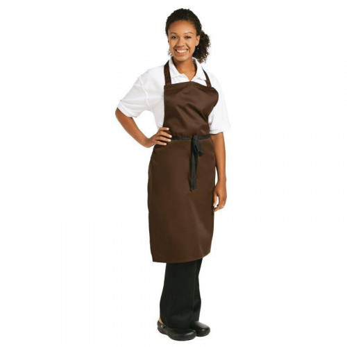 TABLIER BAVETTE PROFESSIONNEL EN POLYESTER-COTON CHOCOLAT
