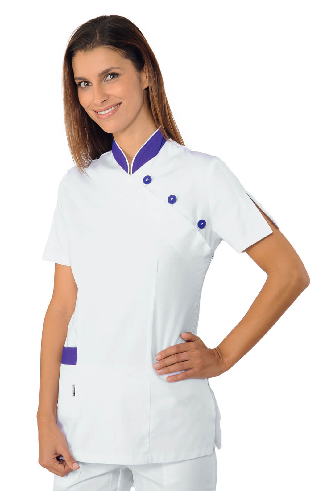 TUNIQUE MÉDICALE SAIGON BLANC VIOLET 100% COTON