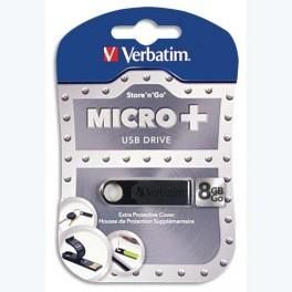 VERBATIM CLÉ USB 2.0 MICRO PLUS AVEC CAPOT DE PROTECTION 8GO NOIR 97766+REDEVANCE