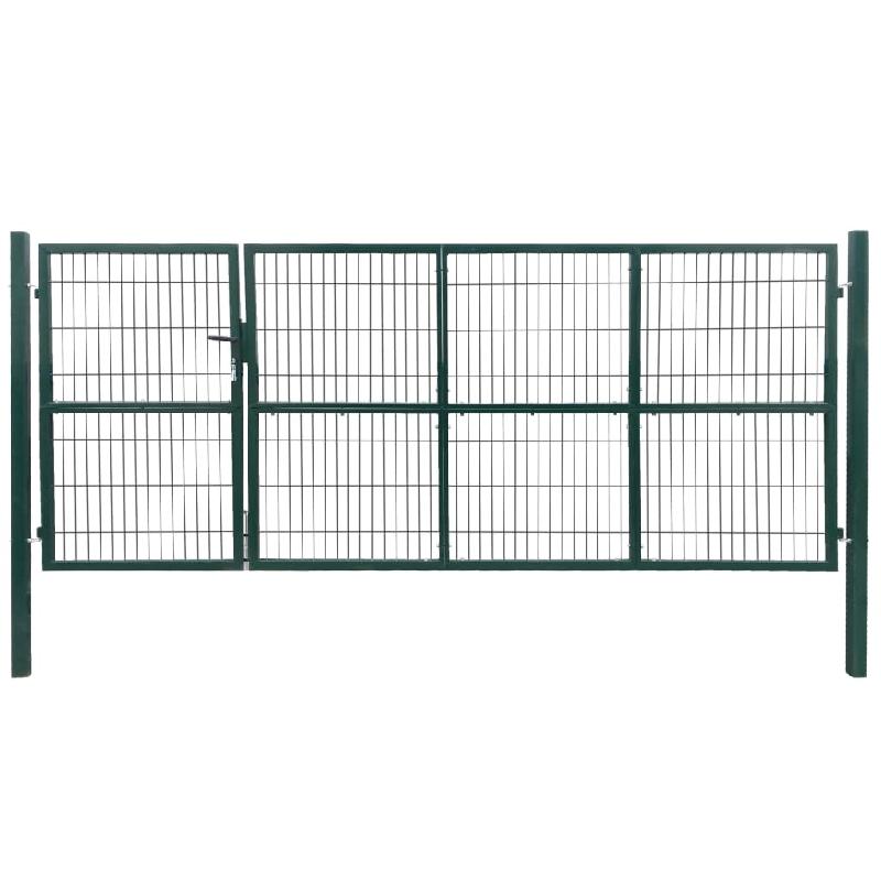Vidaxl portail de clôture de jardin avec poteaux acier 350x140 cm vert 144878_0