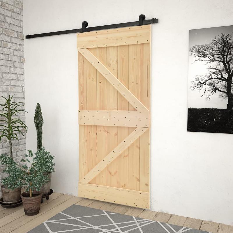 Vidaxl porte coulissante avec kit de quincaillerie 90x210cm pin massif 3057497_0