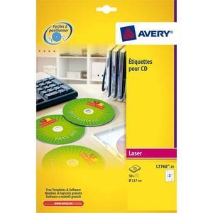 Avery - Boîte de 50 étiquettes laser couleur pour CD et DVD - L7760-25 - Maxi-couvrante et recyclable à 50%_0