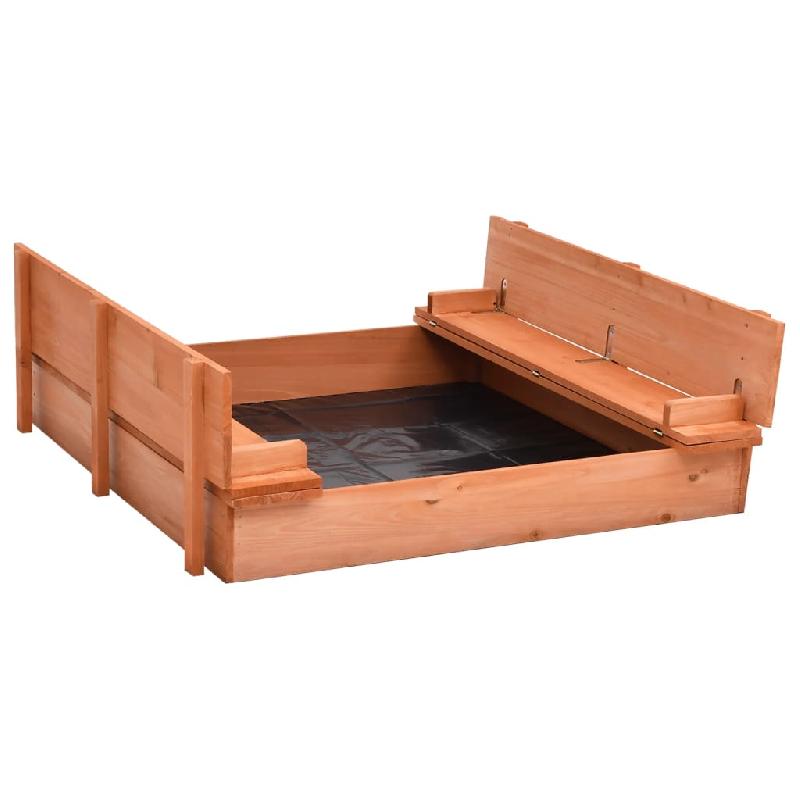 Bac à sable en bois de sapin - 95 x 90 x 15 cm avec couvercle convertible en bancs - Réf. 02_0005053_0