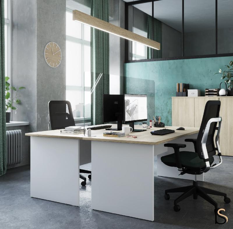 Bureau individuel Tono, pieds blanc - Mobel Linea - 180, Acacia foncé_1