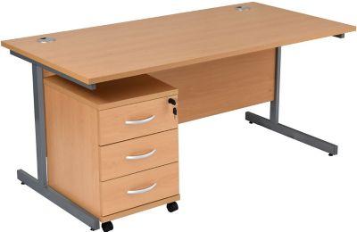 BUREAU RECTANGULAIRE AVEC CAISSON 3 TIROIRS | PIÉTEMENT EN C | LXP 1200 X 800 MM | PIEDS ARGENTÉS | HÊTRE | KARBON K1