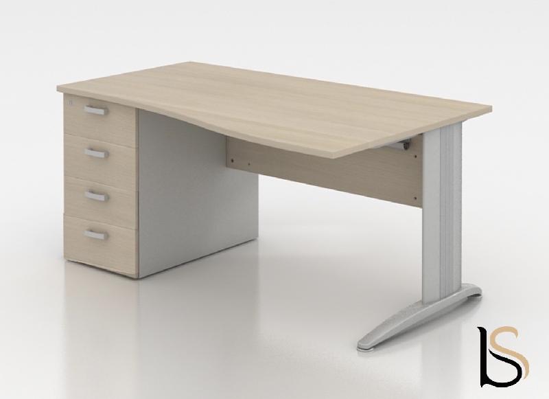 Bureau vague Sigma avec caisson - Mobel Linea - 160, Chêne moyen , Droite, 4 tiroirs_0