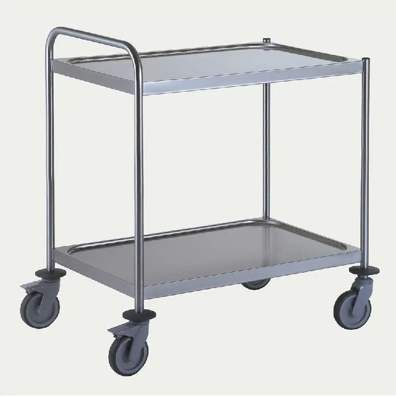 Chariot de service acier inoxydable avec 1 arceau 2 plateaux 1000 x 600 mm_0
