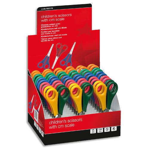 CISEAUX ENFANTS AVEC GRADUATION (CM) 5 ETOILES - COLORIS ASSORTIS - PRESENTOIR DE 30