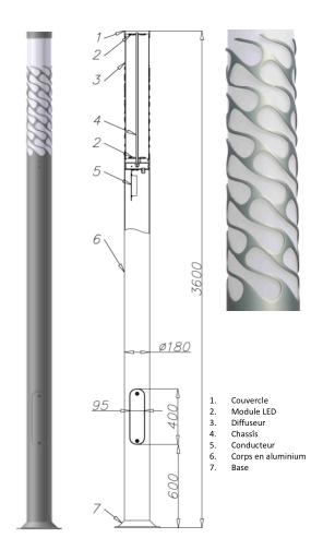 Colonne lumineuse d'éclairage public karin decor 3600 / led / 58 w / en aluminium anodisé / 3,6  m_0