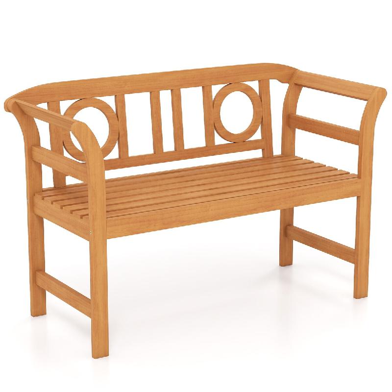 COSTWAY Banc Friesen jardin 2 places résistant intempéries bois acacia avec accoudoirs, forme O balcon parc, charge 360 kg - marron Bois massif TI97_0