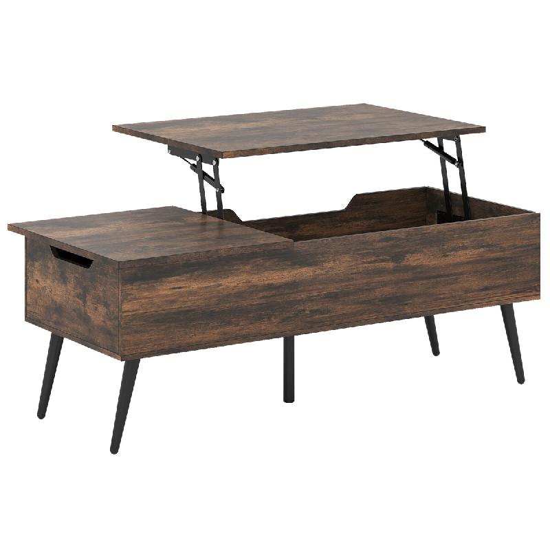 COSTWAY Table avec plateau relevable, 2 rangements cachés, bureau flip-top 111x48x40-53,5cm, Rouille - marron Bois manufacturé VH34848OR_0
