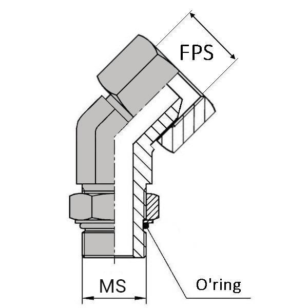 Coude orientable femelle tournant NPSM x mâle SAE 45° - Cône 60° - NPT-CFMSA40404 - Avec joint o'ring_0
