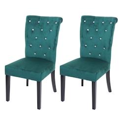Décoshop26 - Lot de 2 chaises à manger cuisine en velours vert foncé avec décoration bouton cristal pieds bois noirs 04_0000354 - noir 3000252828985_0