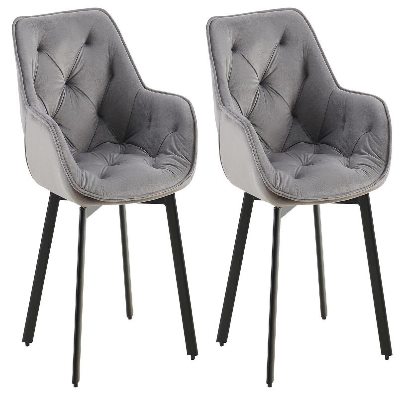 Décoshop26 - Lot de 2 chaises de salle à manger assise pivotante en velours gris foncé motif matelassé cadre métal 10_0007631 - gris métal 30002_0