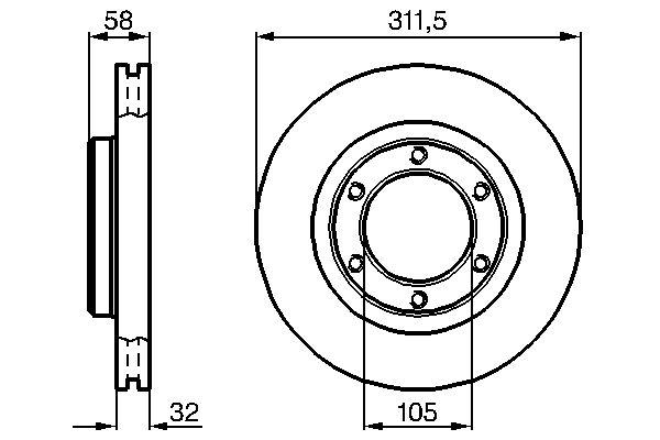 Disque de frein Bosch 0986478580 - ventilé intérieur - 6 trous - pour assemblage avant_0
