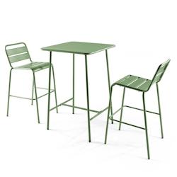 Oviala Business Ensemble table de bar et 2 chaises hautes en métal vert cactus - Oviala - vert acier 105935_0