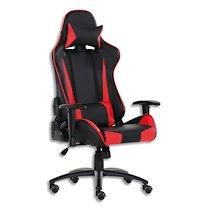 FAUTEUIL SPORTING EN POLYURÉTHANE NOIR ROUGE, À MÉCANISME BASCULANT, ACCOUDOIRS RÉGLABLES FOURNIS