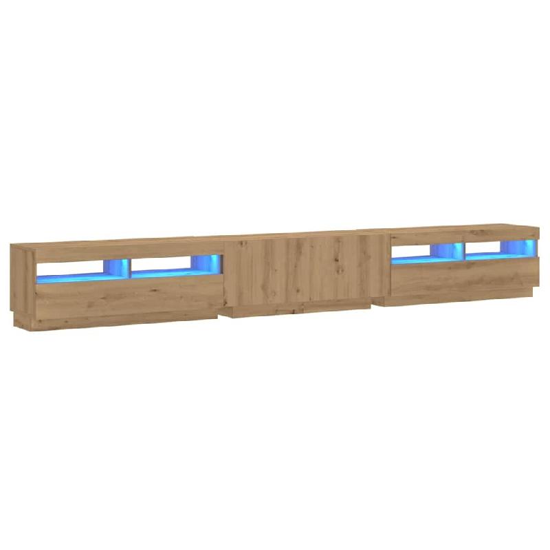 Helloshop26 - Lot de 3 meubles TV avec éclairage LED design moderne 300 x 35 x 40 cm en bois d'ingénierie chêne artisanal 02_0055890 - Bois massif_0