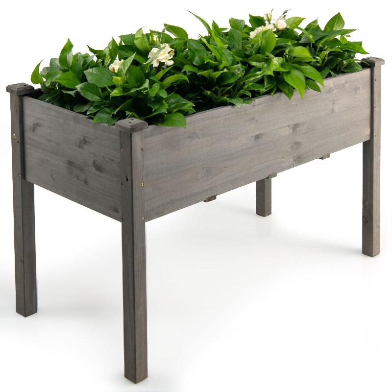 Helloshop26 - Potager sur pieds 123 x 59 x 76 cm pour jardinage ergonomique élégant en bois sapin gris 20_0012193 - gris Bois massif 3000227110183_0