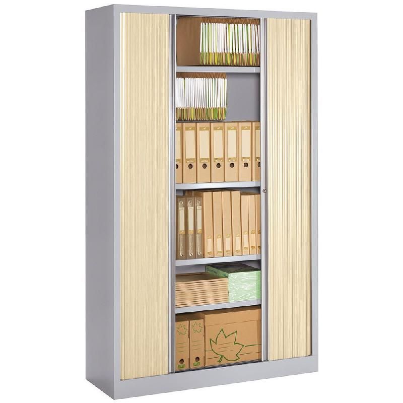 JPG ARMOIRE MÉTAL MONOBLOC NF ENVIRONNEMENT - A RIDEAUX - H. 198 X L. 120 CM - CORPS ALU  - RIDEAUX ERABLE