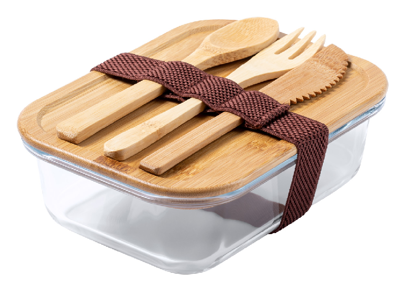Lunch box en verre avec couvercle en bambou naturel - 500 ml - set de couverts inclus_0