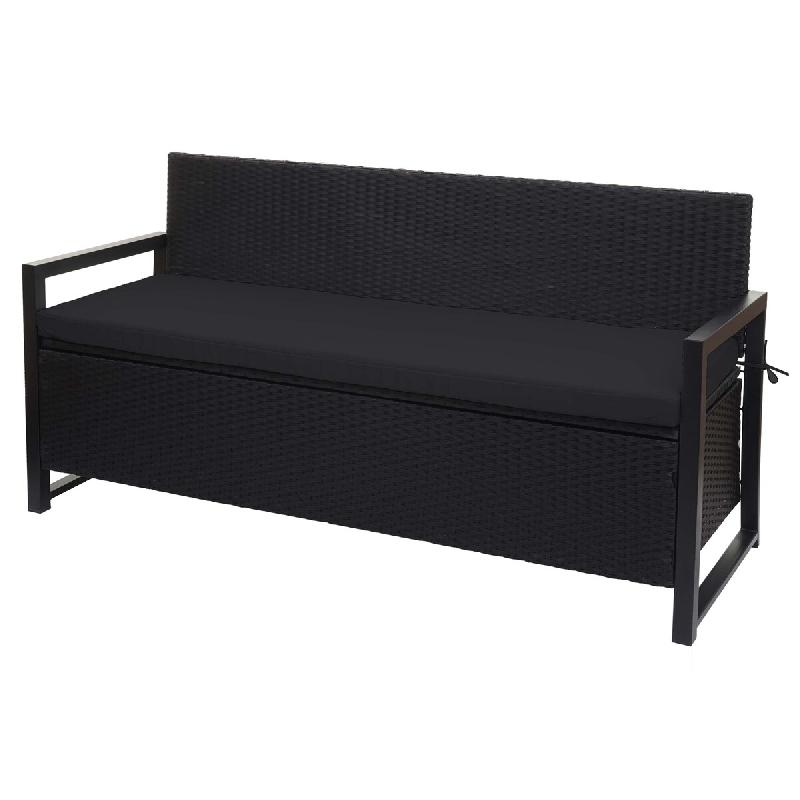 Mendler Poly-Rattan Banc 3 places HWC-F39, Banc de jardin Banc coffre, rangement Coussin d'assise ~ anthracite, coussin noir - noir plastique 76586+76_0
