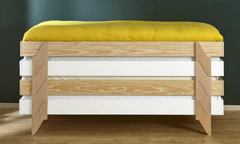 PACK LIT EMPILABLE NUNKI + MATELAS  BOIS NATUREL 90X190 CM/OPT:MATELAS FEEVAH HR