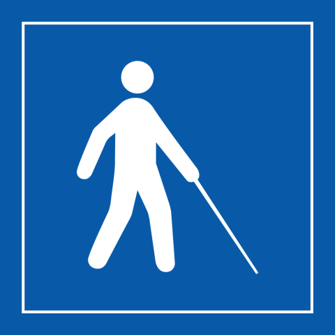 PANNEAU ACCESSIBILITÉ, MALVOYANT OU AVEUGLE - ISO 7001 EN GRAVOPLY - 250 X 250 - BLEU
