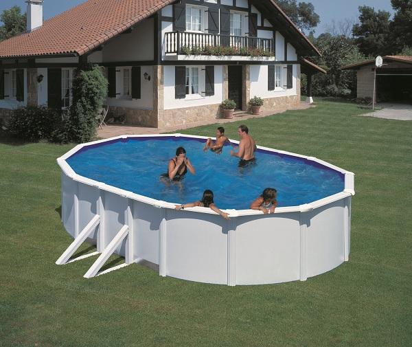 Piscine ovale acier 5,27m x 3,27m x h: 1,22m - filtration à sable - renforts apparents_0